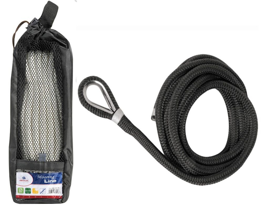 OSCULATI poliészter horgonykötél acél kötélszívvel fekete, 14 mm x 9m