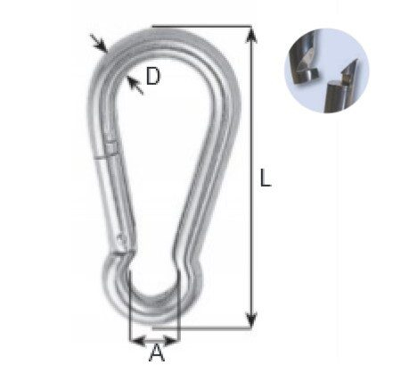 AQUINOX rozsdamentes acél karabiner 100 x 10 mm zárral