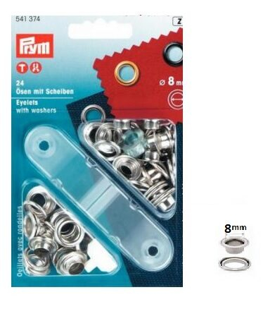 PRYM - 8 mm-es ponyvához való fűzőlyukak szerszámokkal együtt - 24 darabos készlet