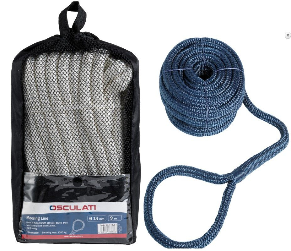 OSCULATI poliészter kikötőkötél hurokkal kék -14 mm x 9m