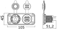 Beépített szivargyújtó aljzat fedéllel 12V / dupla USB