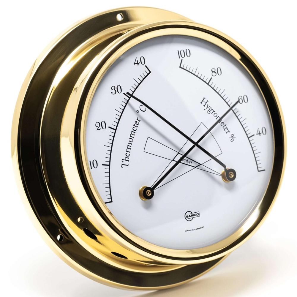 BARIGO TEMPO Termo/higrométer Ø 110 x 32 mm - polírozott sárgaréz
