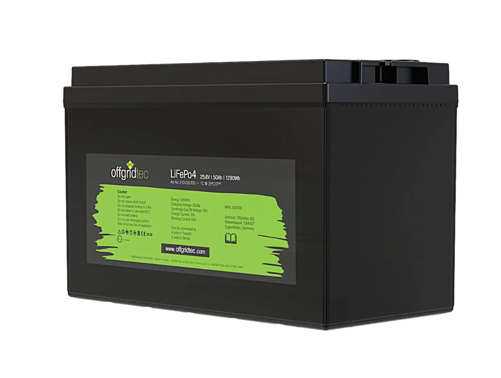 Offgridtec LiFePO4 akkumulátor 25,6 V 50 Ah – 1280 Wh, integrált BMS