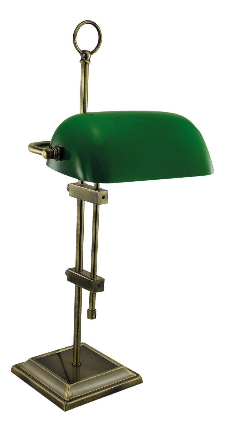 Antik bankárlámpa zöld üvegbúrával – 55 cm