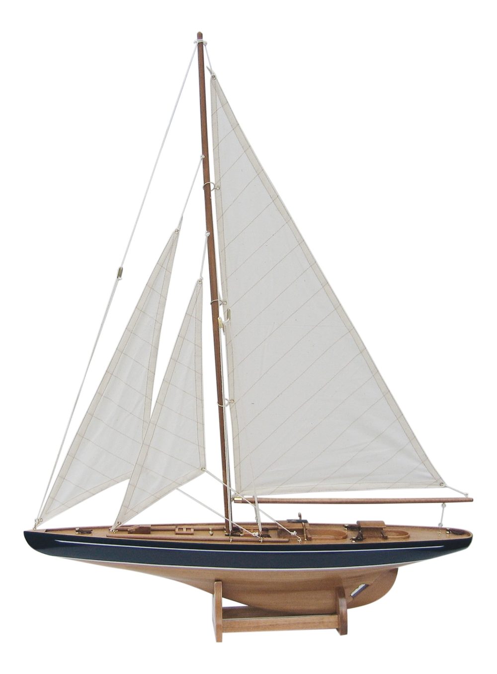 Vitorlás jacht modell, fa, vászon vitorlákkal – 60 × 80 cm