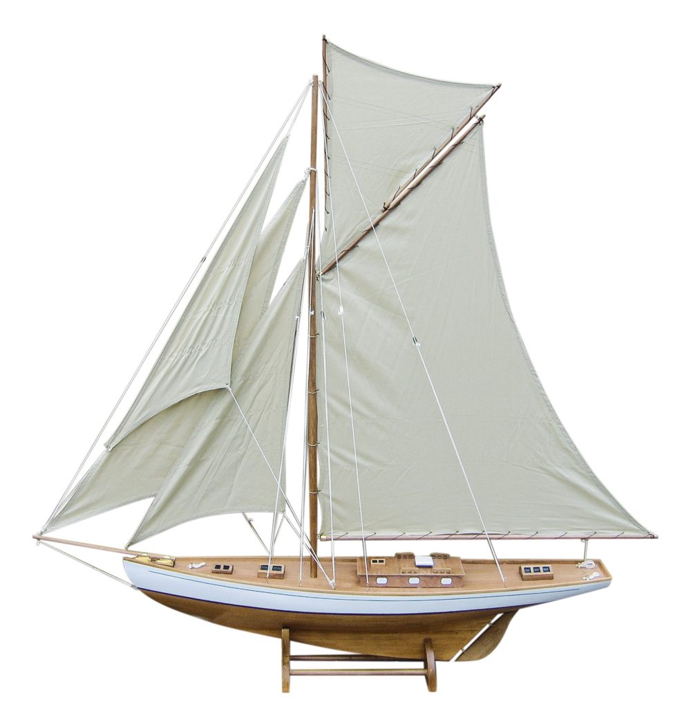 Vitorlás jacht modell, fa, vászon vitorlákkal – 125 × 135 cm