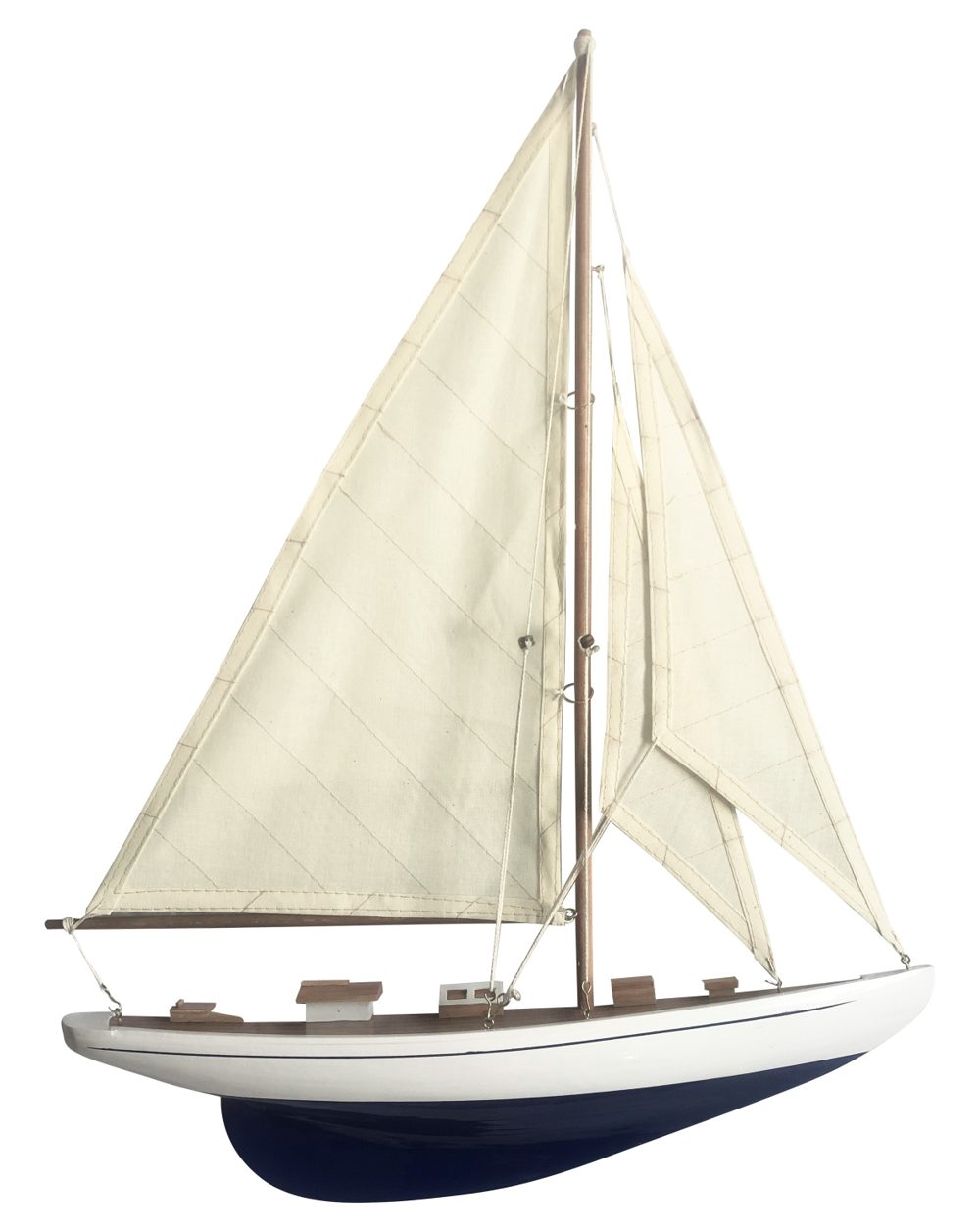 Félhajótestes vitorlás modell fából, kék/fehér – 41,5 × 52,5 cm