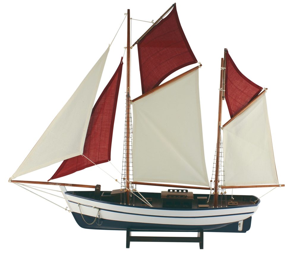 Vitorlás jacht modell, fa, vászon vitorlákkal – 86 × 75 cm
