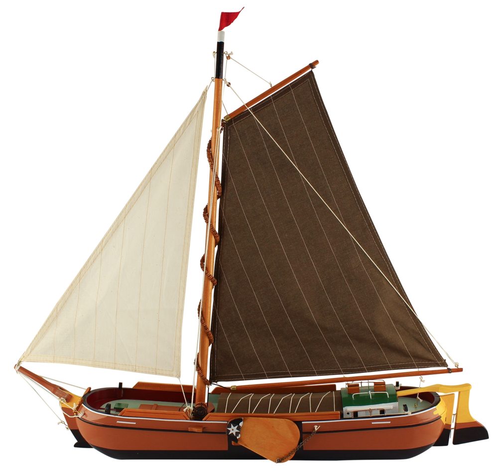 Lapos fenekű vitorlás hajómodell fából – 75 × 67 cm