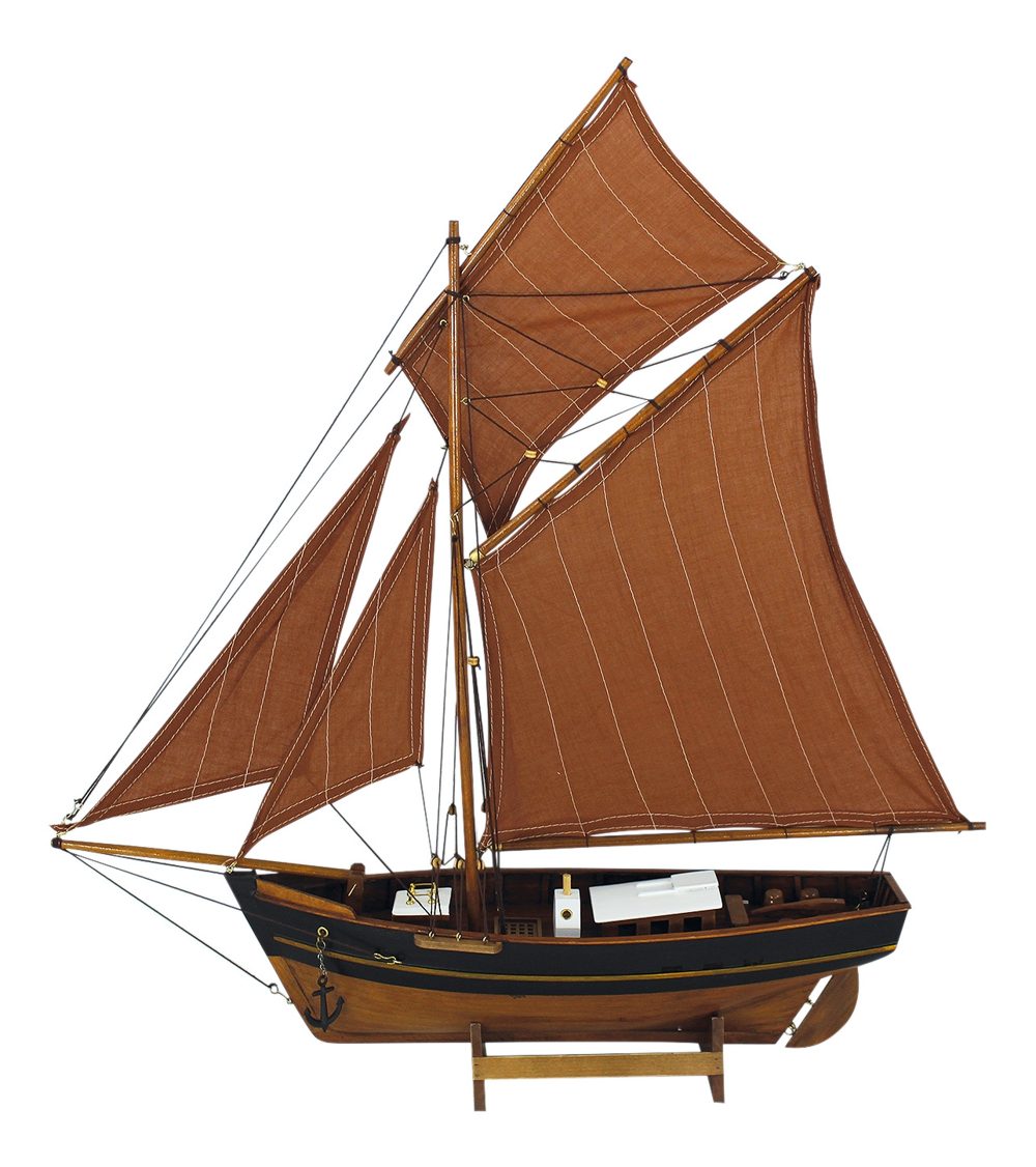 Vitorlás halászhajó-modell fából – 60 cm hosszú