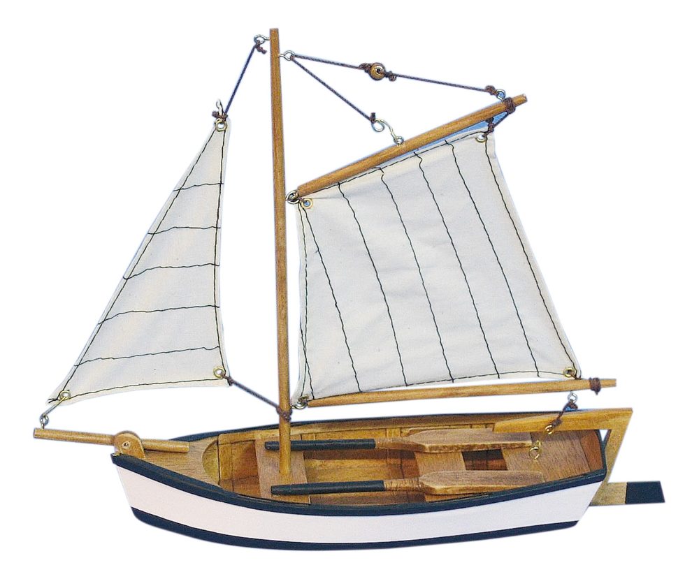 Vitorlás halászhajó-modell fából – 25 cm hosszú