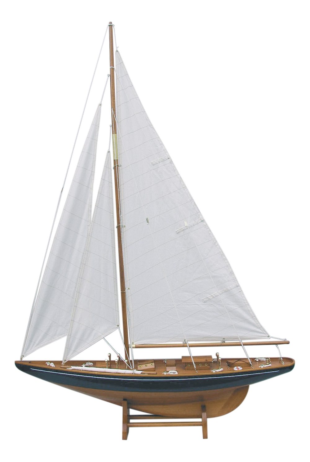 Vitorlás jacht modell, fa, vászon vitorlákkal – 75 × 112 cm