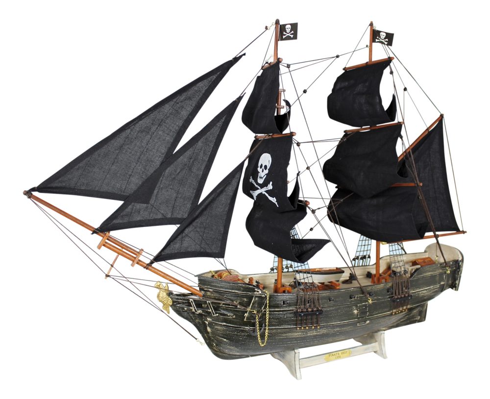 Kalózhajó-modell fából, öregített – 78 cm hosszú