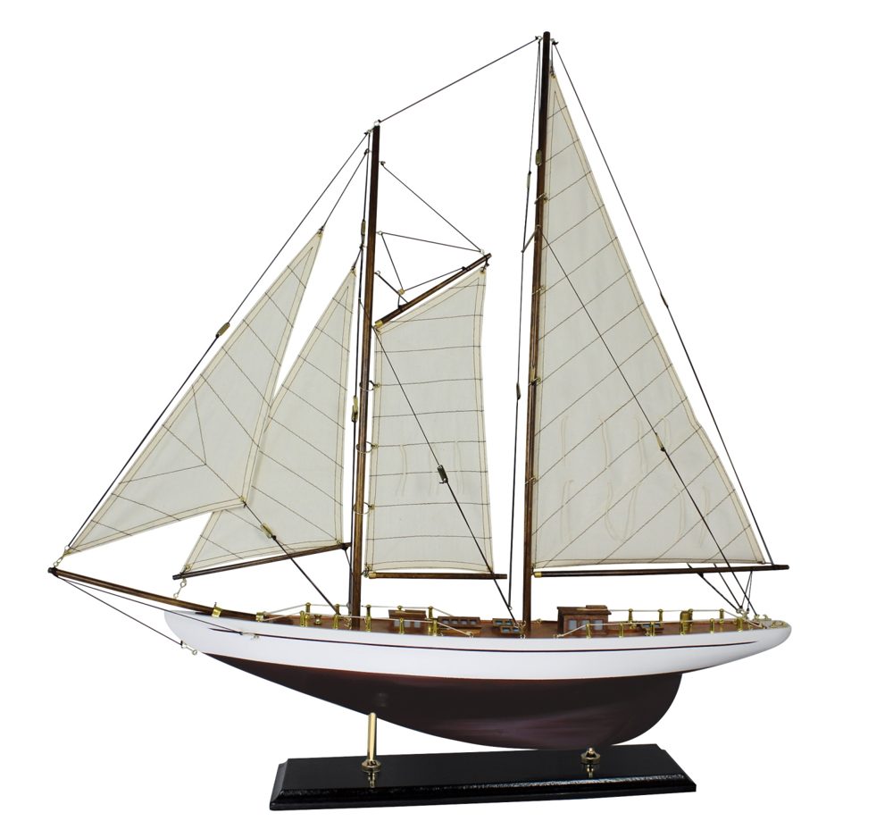 Vitorlás jacht modell, fa, vászon vitorlákkal – 71 × 74 cm