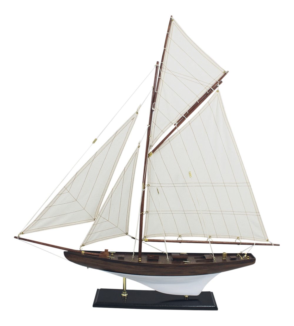 Vitorlás jacht modell, fa, vászon vitorlákkal – 70 × 72,5 cm
