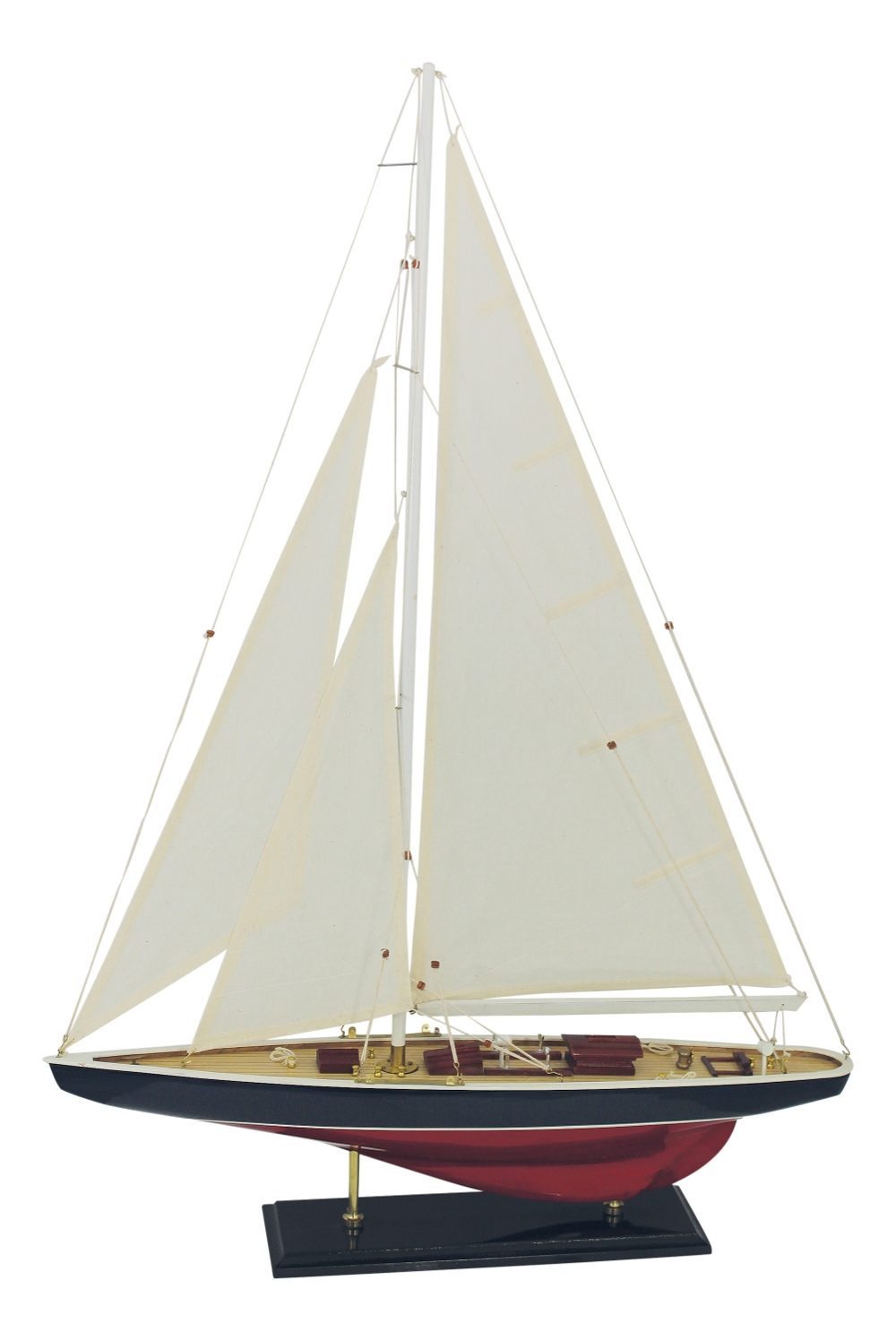Vitorlás jacht modell, fa, vászon vitorlákkal – 60 × 86 cm