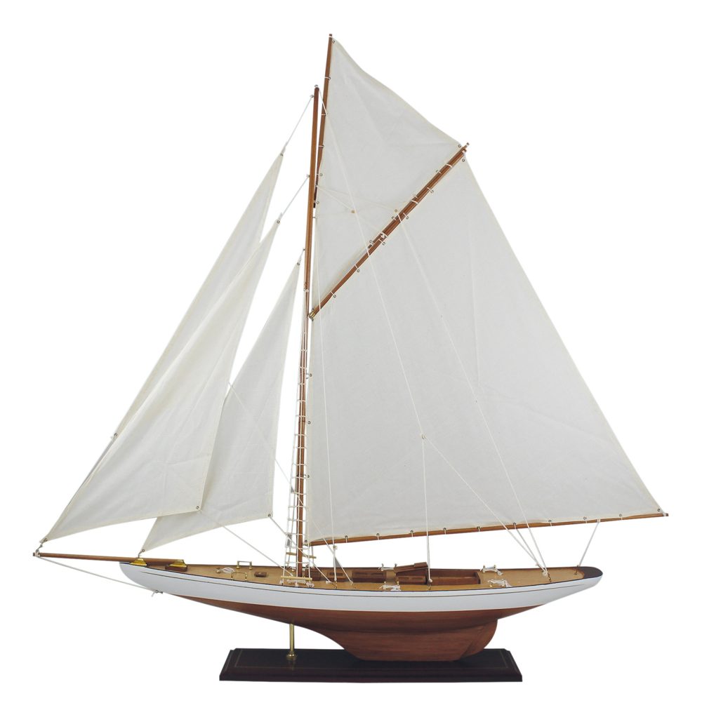 Vitorlás jacht modell, fa, vászon vitorlákkal – 120 × 120 cm