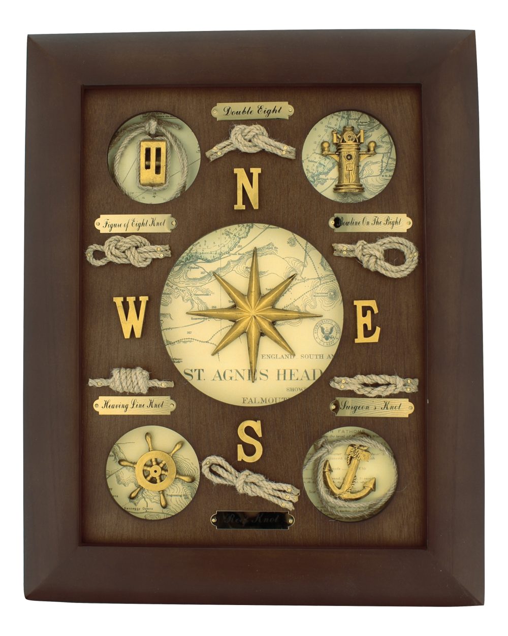 Tengerészcsomós kép szélrózsával, fa – 30 × 38 cm
