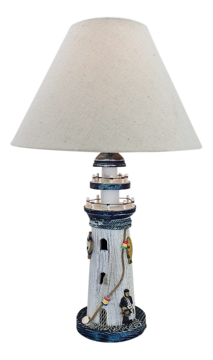 Világítótorony lámpa búrával, fa – 49 cm