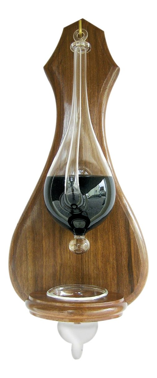 Üveg időjósló cseppfogóval sheesham fa táblán – 15 × 36 cm