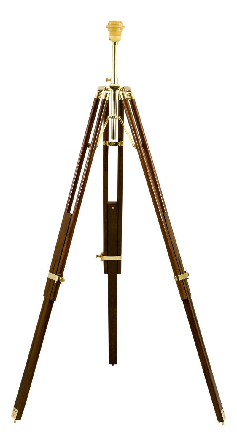 Háromlábú lámpa fából és sárgarézből – 91–147 cm, búra nélkül