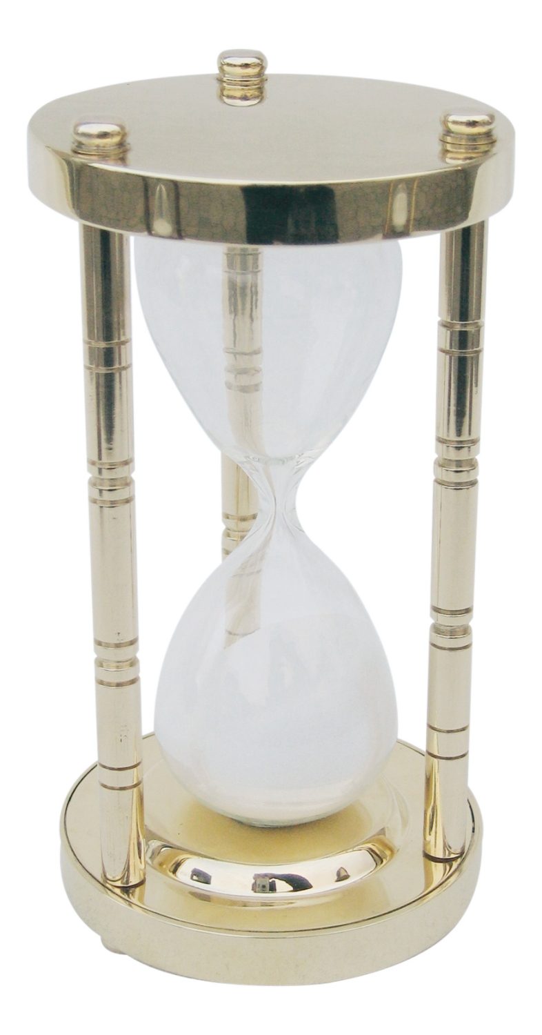 Homokóra sárgarézből, 3 oszloppal – kb. 5 perc, 14,5 cm
