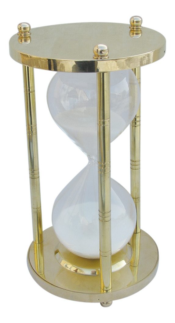 Háromoszlopos homokóra sárgarézből – kb. 60 perc, 22 cm