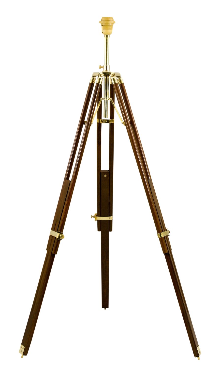 Háromlábú állólámpa fából és sárgarézből – 166/187 cm, búra nélkül