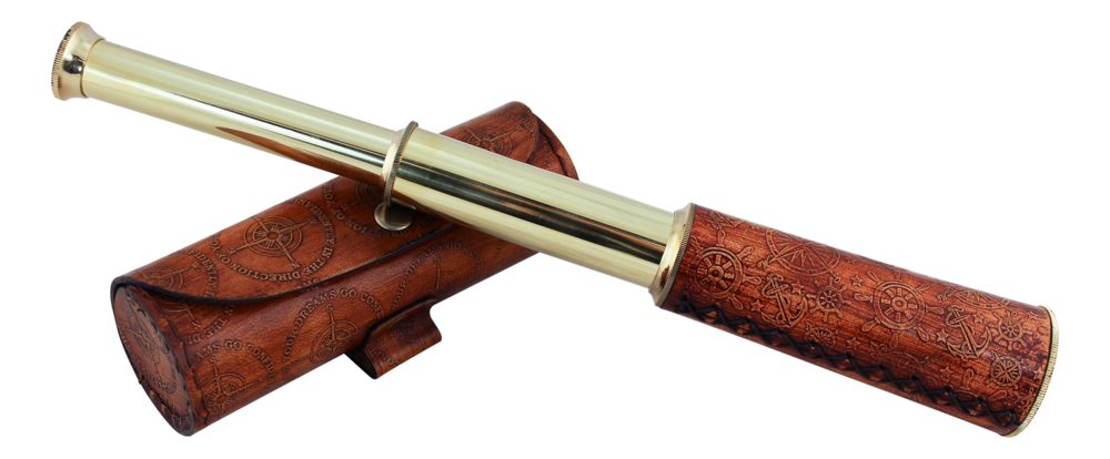 Sárgaréz-bőr távcső bőrtokkal – 32 cm