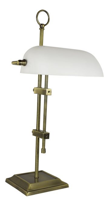 Antik bankárlámpa opál üvegbúrával – 55 cm