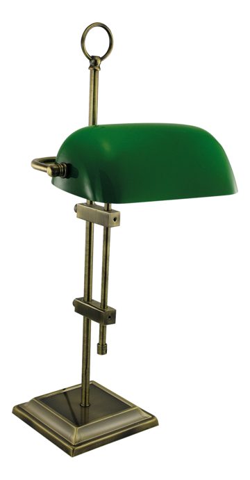 Antik bankárlámpa zöld üvegbúrával – 55 cm