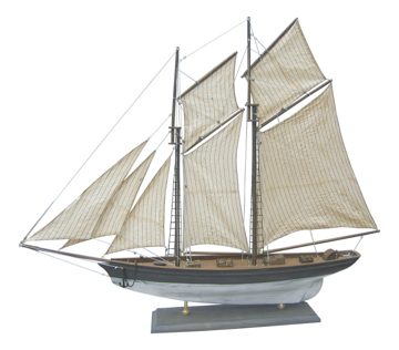 Vitorlás jacht modell, fa, vászon vitorlákkal – 85 × 72 cm