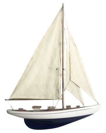 Félhajótestes vitorlás modell fából, kék/fehér – 41,5 × 52,5 cm