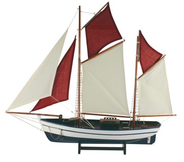 Vitorlás jacht modell, fa, vászon vitorlákkal – 86 × 75 cm