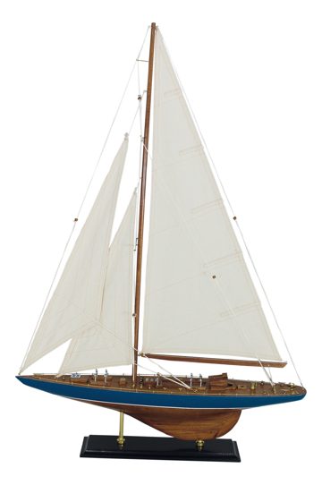 Vitorlás jacht modell, fa, vászon vitorlákkal, patinásított test – 60 × 88 cm