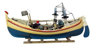 Halászhajó-modell fából, részletekkel – 47 cm hosszú