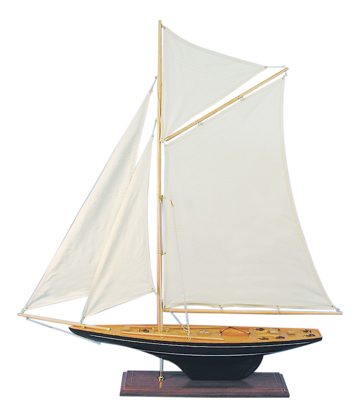Vitorlás jacht modell, fa, vászon vitorlákkal – 80 × 85 cm