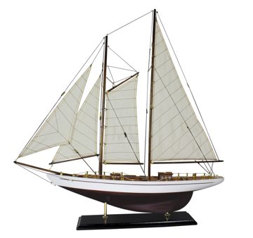 Vitorlás jacht modell, fa, vászon vitorlákkal – 71 × 74 cm