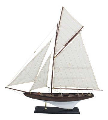 Vitorlás jacht modell, fa, vászon vitorlákkal – 70 × 72,5 cm
