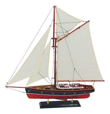 Vitorlás jacht modell, fa, vászon vitorlákkal – 58 × 59 cm