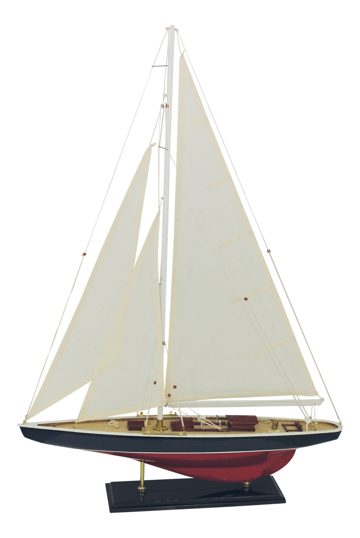 Vitorlás jacht modell, fa, vászon vitorlákkal – 60 × 86 cm
