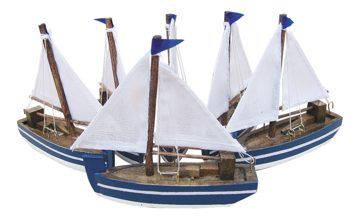Vitorlás hajómodellek fából – 10 cm, 6 db-os készlet