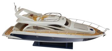Motoros jacht-modell fából, fémből és bőrből – 90 × 38 × 23 cm