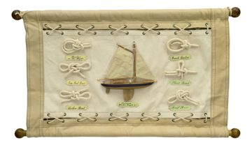 Fali tengerészcsomó-tabló vitorlavászonból és fából – 54 × 31 cm