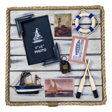 Tengerészeti stílusú fali képkeret festett fából – 30 × 30 × 3 cm