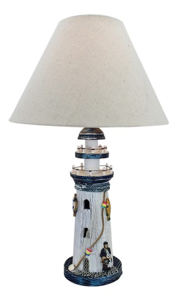 Világítótorony lámpa búrával, fa – 49 cm