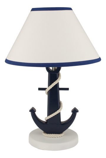 Horgonyos lámpa búrával, fa, kék – 38 cm