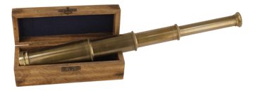 Antikolt sárgaréz távcső fadobozban – 35 cm