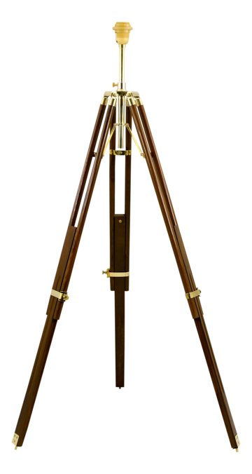 Háromlábú lámpa fából és sárgarézből – 91–147 cm, búra nélkül