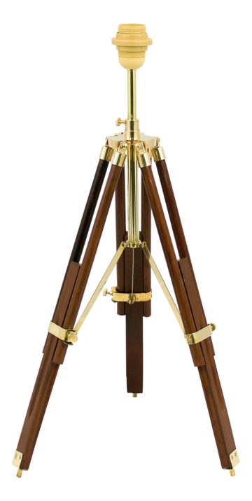 Háromlábú lámpa fából és sárgarézből – 43–83,5 cm, búra nélkül